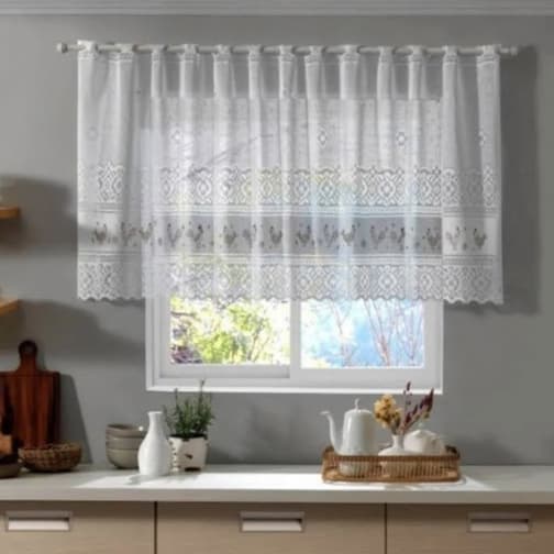 Cortina Pia Cozinha/balcão gourmet em Renda Branca 2,00 m X 0,80cm  Dona Galinha
