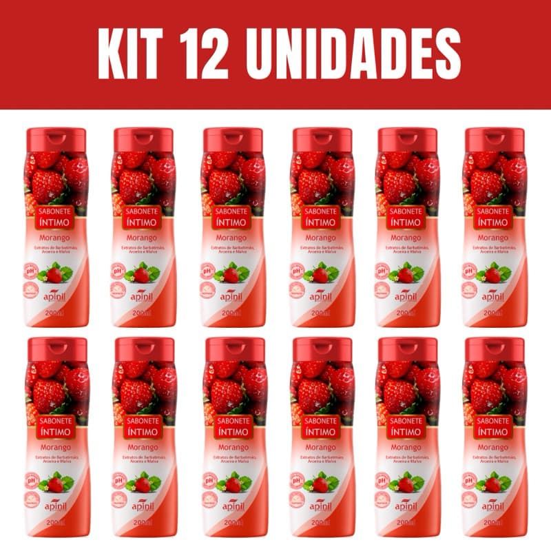 KIT 12 Sabonetes Íntimo Aroma doce Corporal APINIL 200ml - Fragrância MORANGO