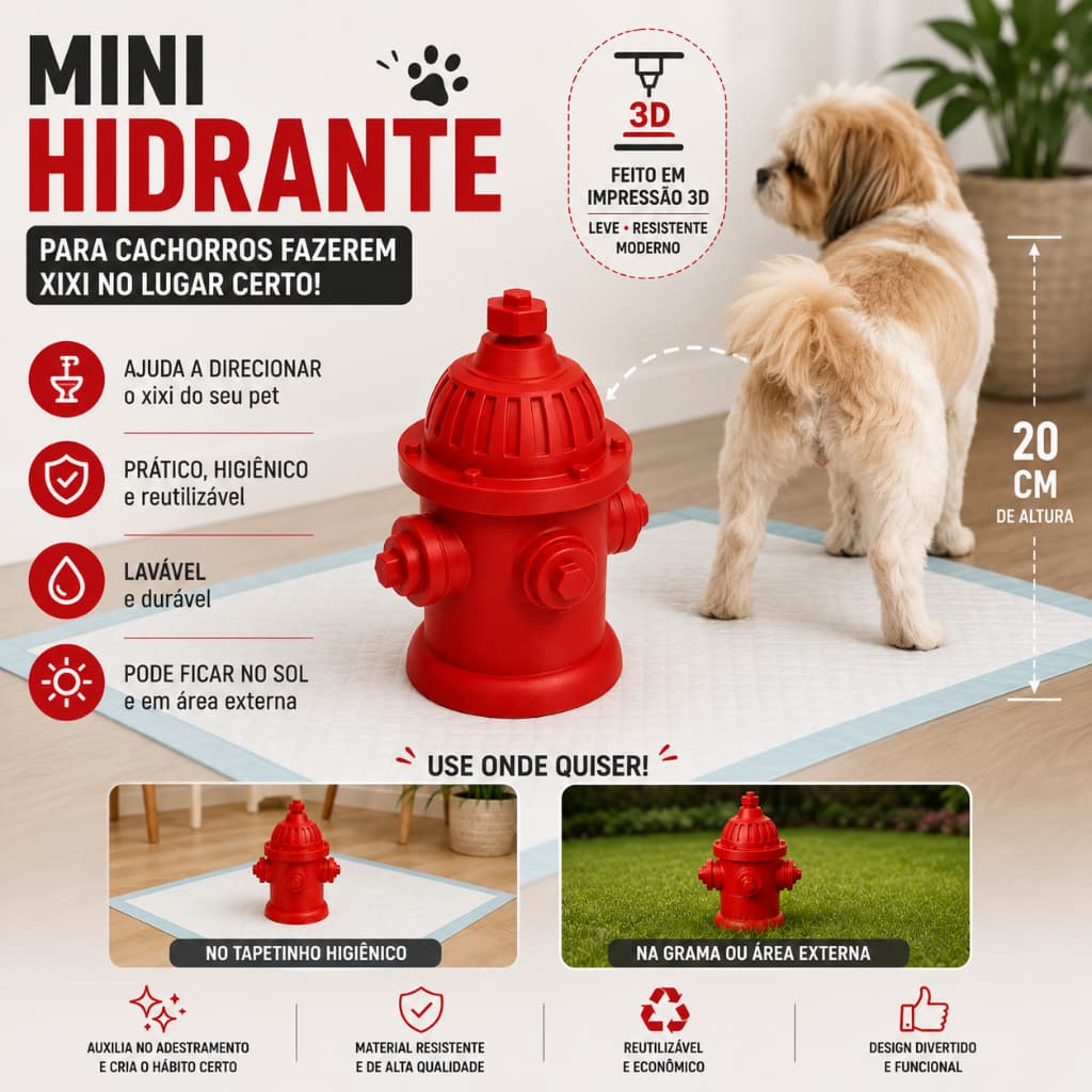 Mini Hidrante Sanitário 20cm Para Cachorro Fazer Xixi no Tapete Higiênico ou Grama - Lavável