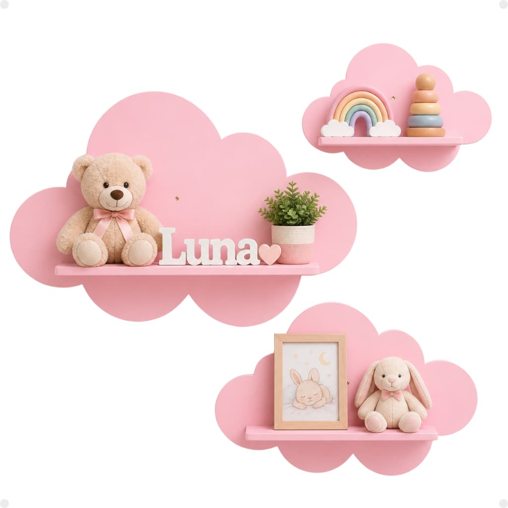 Trio Prateleira Nuvem MDF Infantil Nicho Decorativo Quarto Bebê Fácil Instalação - Diversas Cores