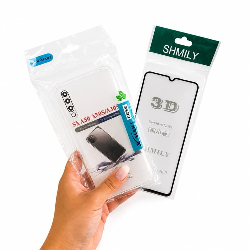 Kit Proteção Completa para  Samsung A50 Anti-Impacto + Película 3D de Vidro temperado.