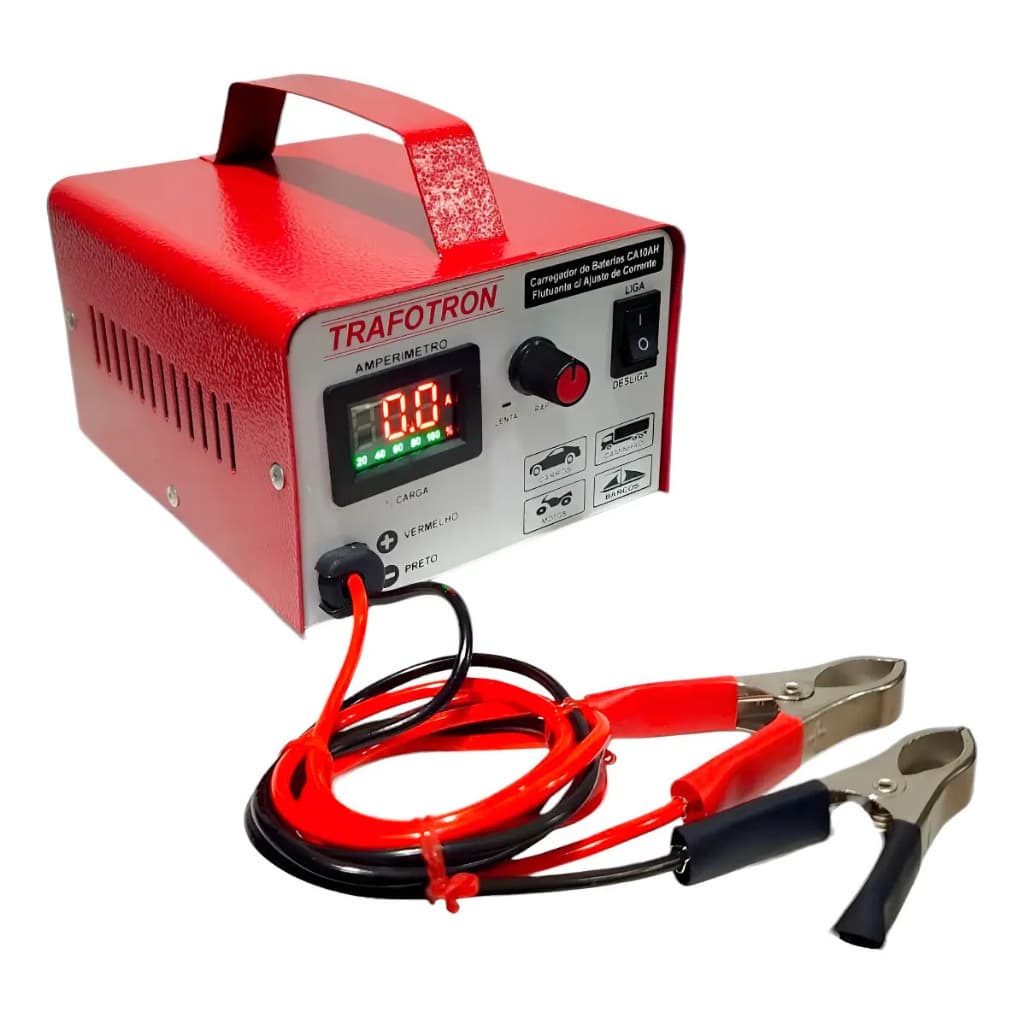 Carregador de Bateria 12V até 300Ah Trafotron CA10AH  Bivolt Automático Ajuste de Corrente Flutuante