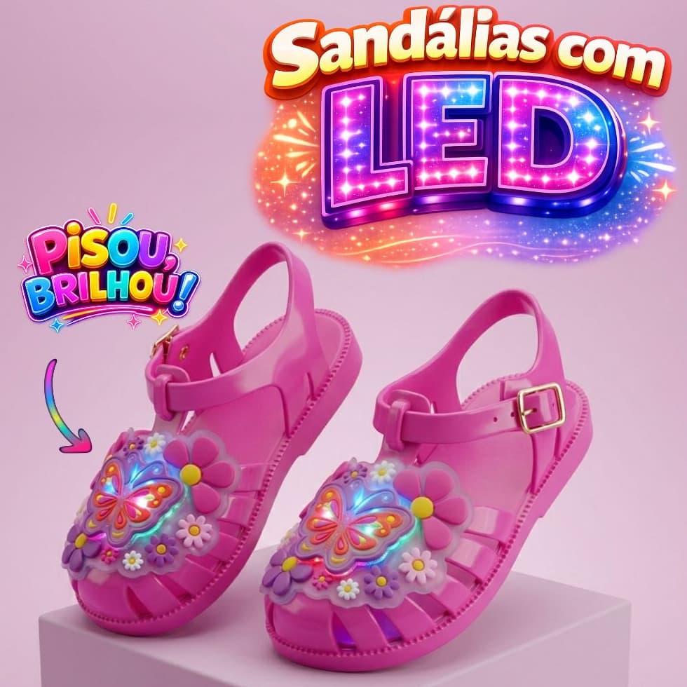 Sandália com Luz Infantil Menina com led Macia Confortavel antiderrapante borboletas