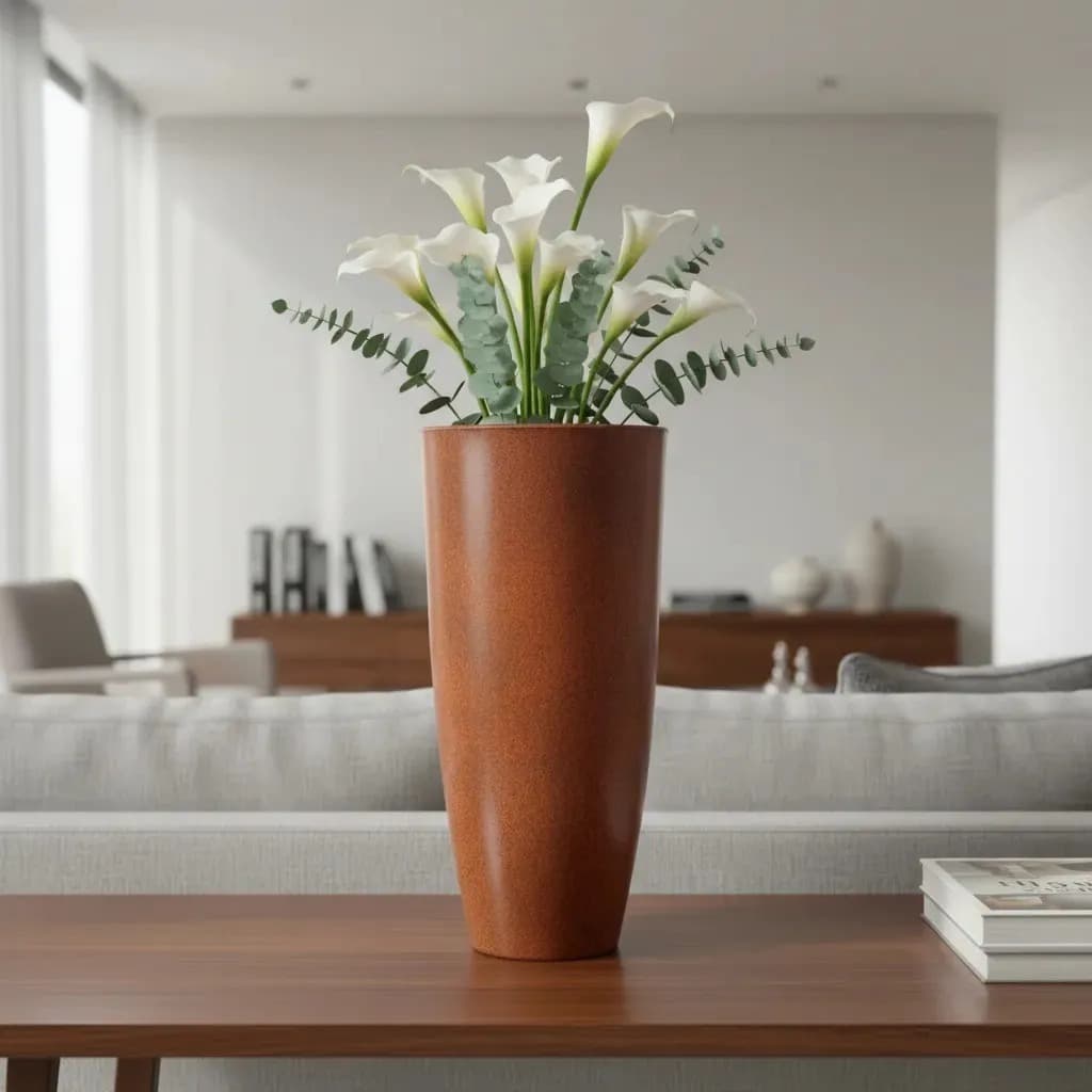 Vaso Luxo Planta Sala Coluna Ibiza Cone Gg Decorativo Liso Com Prato