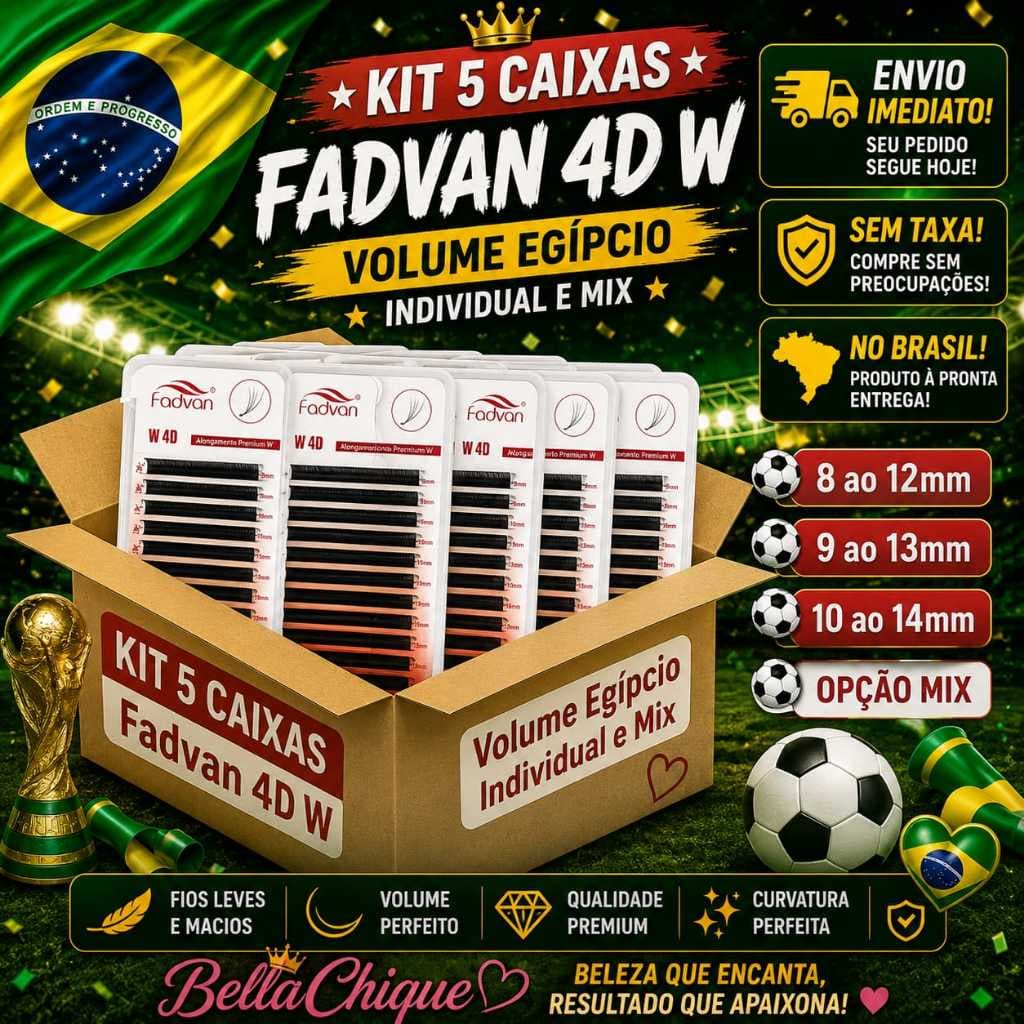 Kit 5 Cílios W 4D FADVAN Volume Egípcio Volume Brasileiro Egípcio Alongamento Extensão Cilios Me
