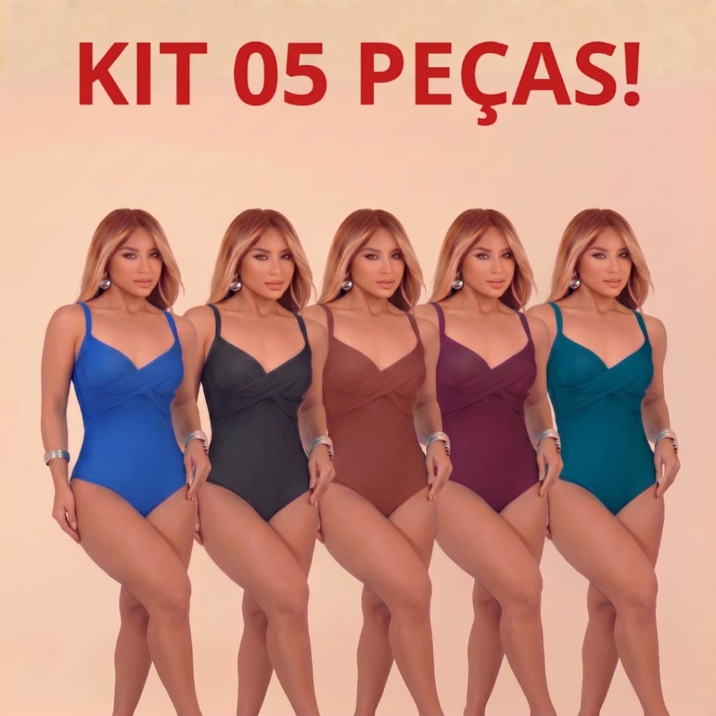 Kit 5 Maiô feminino Praia Modelador Com Bojo Sustentação Decote V Transpassado Amarração Costas Premium