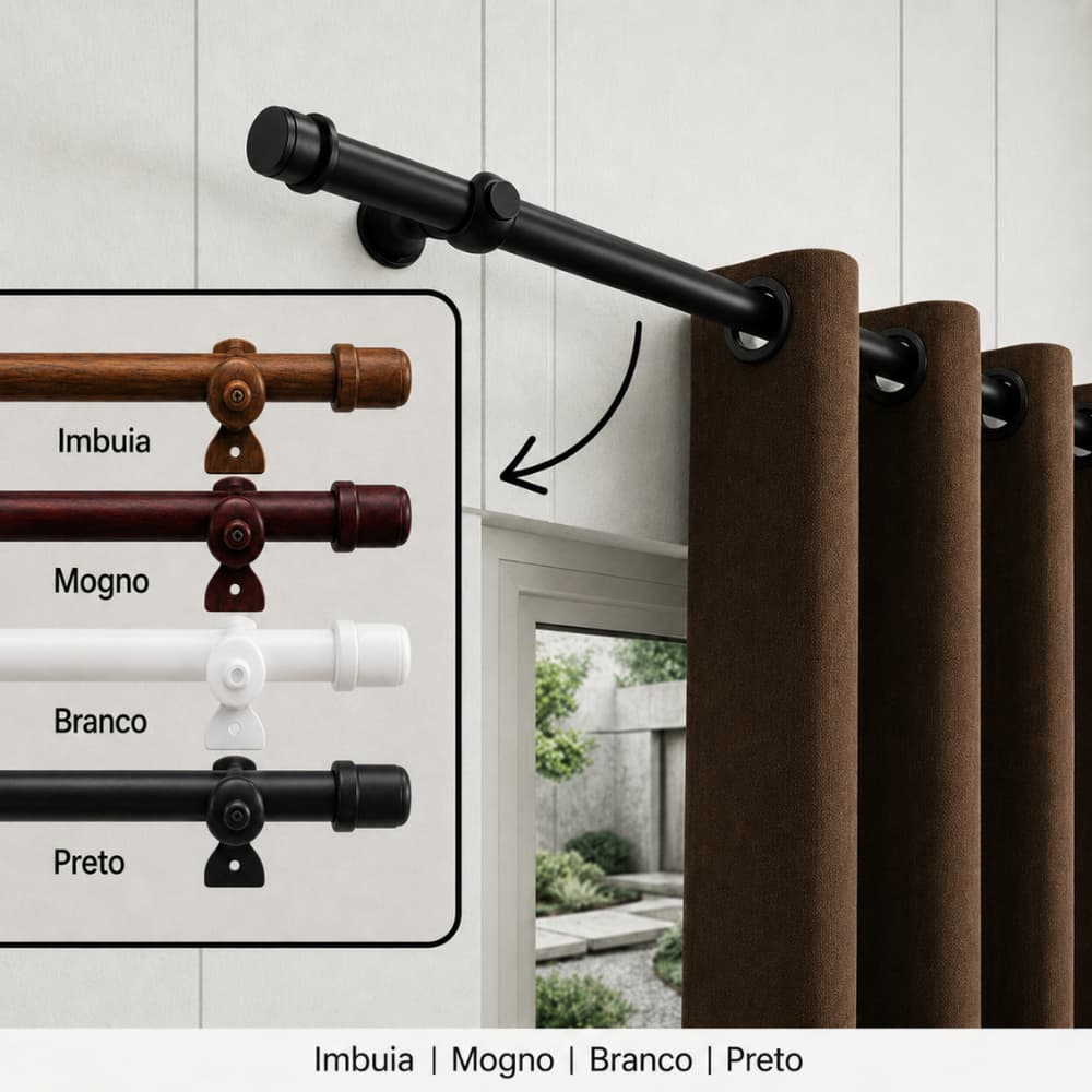 Varão Completo de Aço de 1m a 3m para Cortina Resistente Várias Cores Tamanhos Envio Imedito Full
