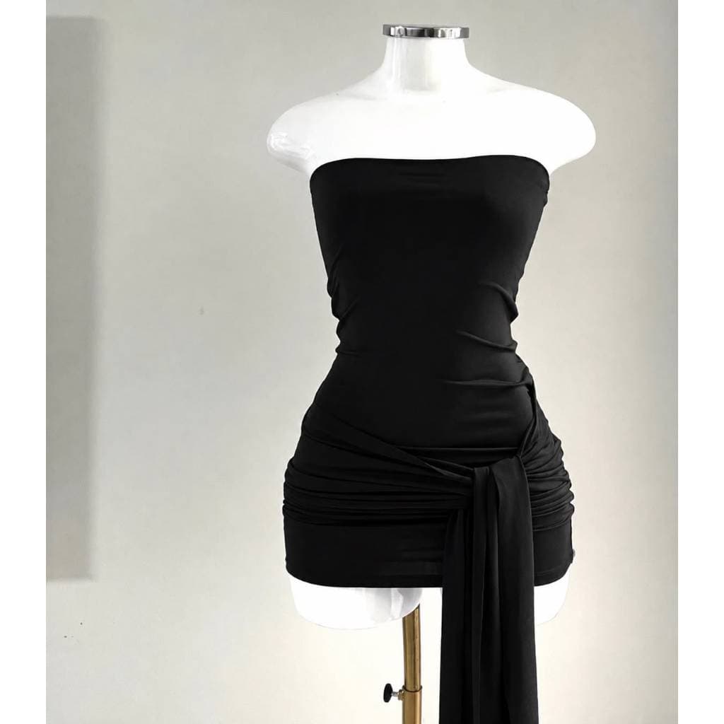 Vestido drapeado feminino curto com amarração lateral e forro no busto suplex premium (CHICA)