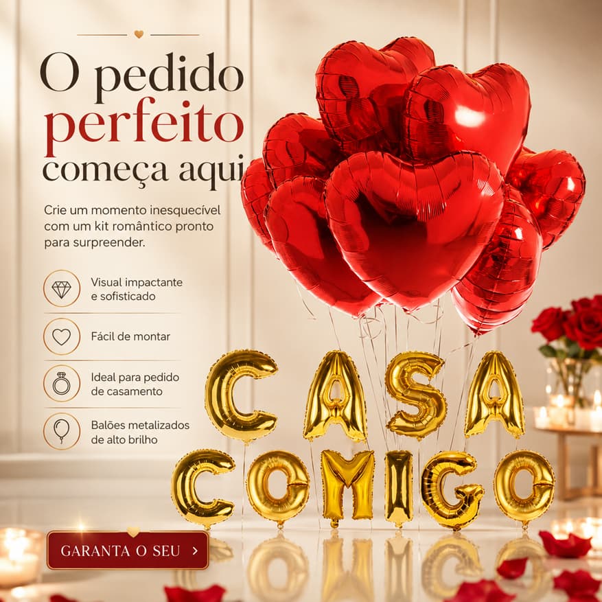 Kit Decoração Romântica 500 Pétalas + 12 Velas + 10 Balões + 10 M Fitilho + Casa OU Namora Comigo
