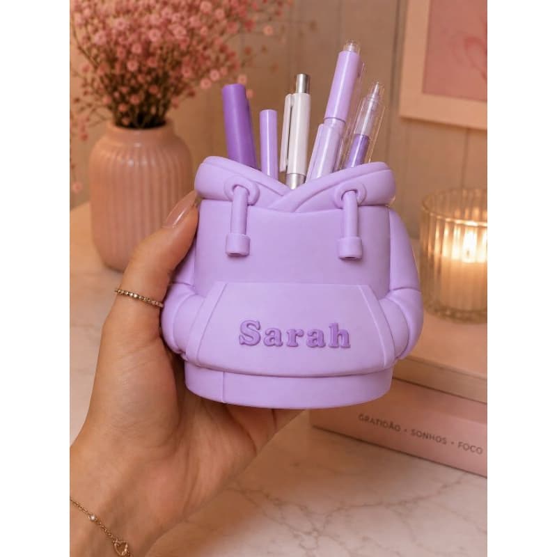 Porta Caneta Personalizado com Nome - Suporte Canetas Mesa Presente Aniversário Volta às Aulas Escritório