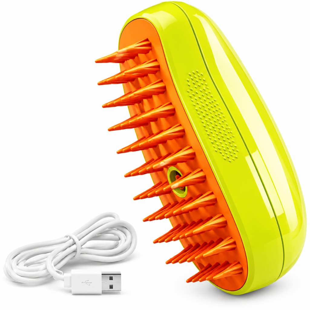 Escova Vapor Pet Recarregável USB Tira Pelos Massageadora Cães Gatos 3 Em 1