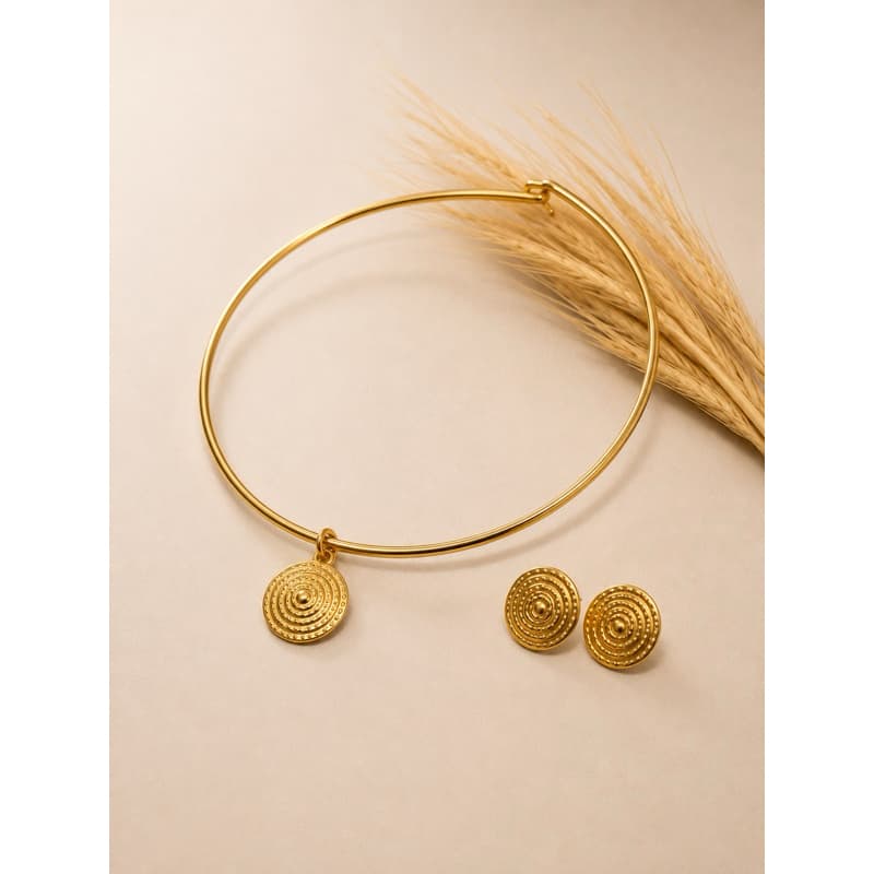 Conjunto Choker Feminina Pai Nosso Dourada + Brincos Medalha Oração Fé Proteção