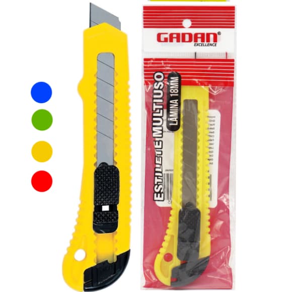Kit Estilete Multiuso Lâmina 18mm Com Trava de Segurança Corte Papeis Fios Servicos Gerais.