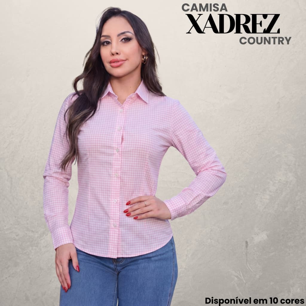 Camisa Xadrez Feminina Social Colarinho Manga Longa Algodão Costura Premuim Alta Qualidade