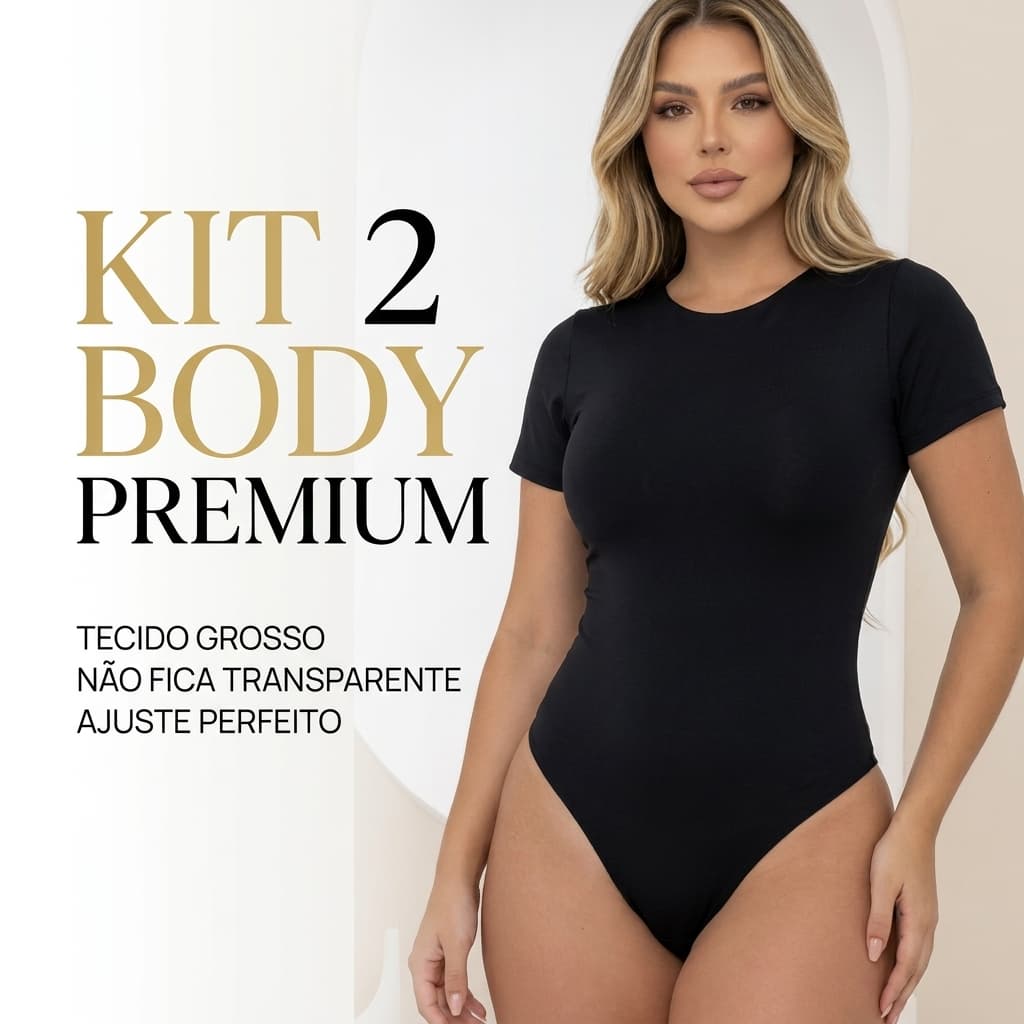 Kit 2 Body Feminino Manga Curta Gola Careca Redonda Suplex Premium Básico Justo Confortável Moda