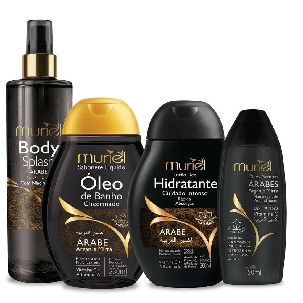 Kit Muriel Completo Árabe Hidratante Corporal Óleo de Banho Body Splash e Óleo Natural