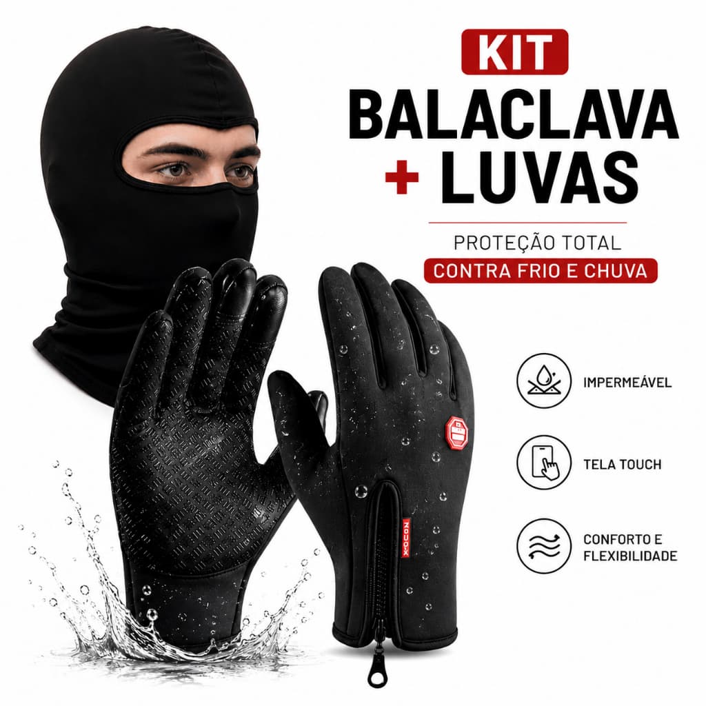 Kit Touca Ninja  Luva Impermeável Térmica Proteção UV+50  Chuva Moto Capacete Antiderrapante Unissex