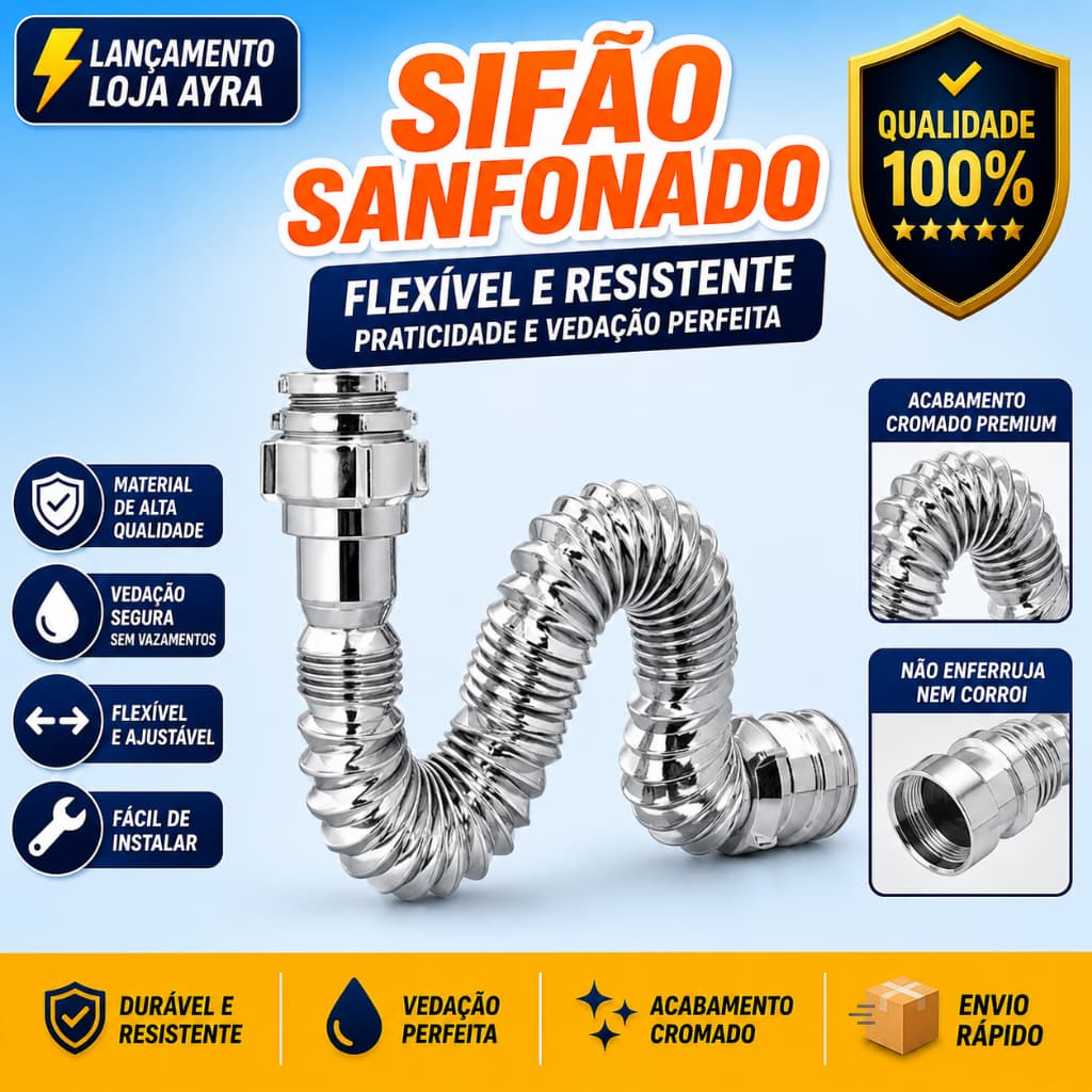 SIFÃO AJUSTÁVEL MULTIUSO - CROMADO - UNIFORTTE
