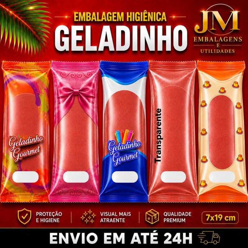 Embalagem higiênica para geladinho gourmet  7x19 dindin gourmet sacolé chup chup