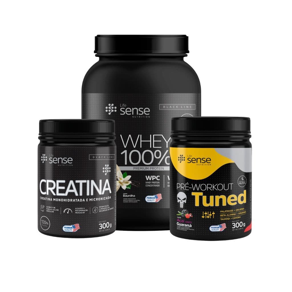 Kit Sense - Whey 100% Concentrado + Creatina 100% pura 300g + Pré treino 300g - Life Sense Nutrition