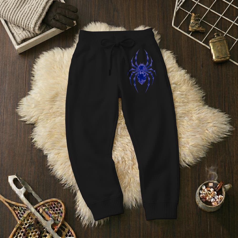 Calças Infantil Jogger Moletom Estampada Aranha Azul Punho Flanelado Wide Leg Tamanho 6 16