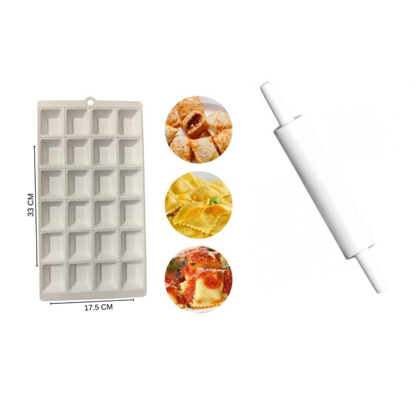 Forma de 24 Cavidades para Mini Pasteis e Ravioli + Rolo Prático para Massa