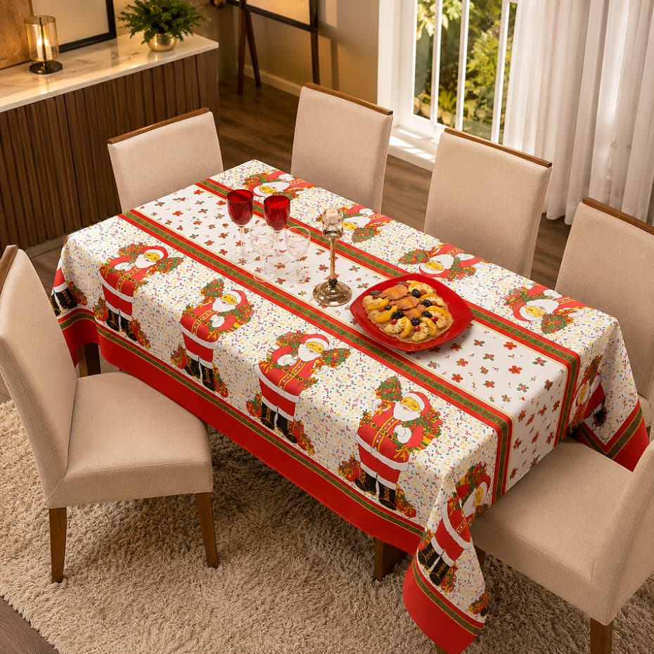 Toalha De Mesa  Oxford Estampa Natal Para Mesa 6 Lugares 2,20x1,40m