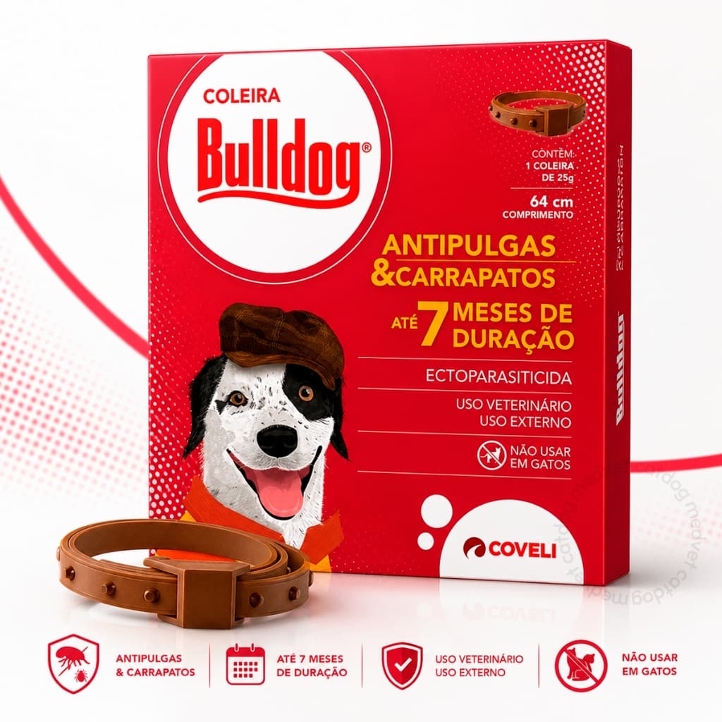 Bulldog Coleira Antipulgas e Carrapatos Coveli para Cães 64 cm