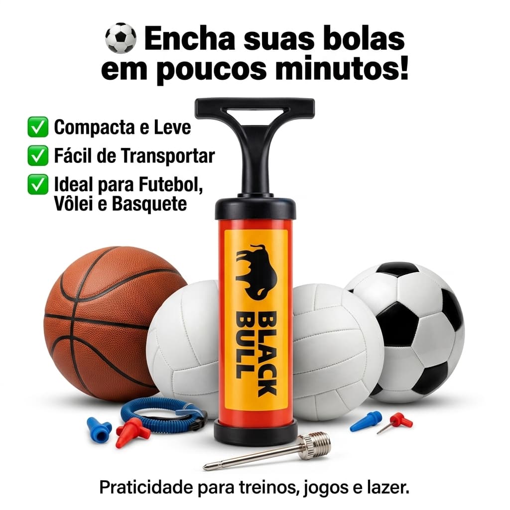 Bomba Ar Manual Portatil Bico Enchimento Rapido Leve Resistente Amarela