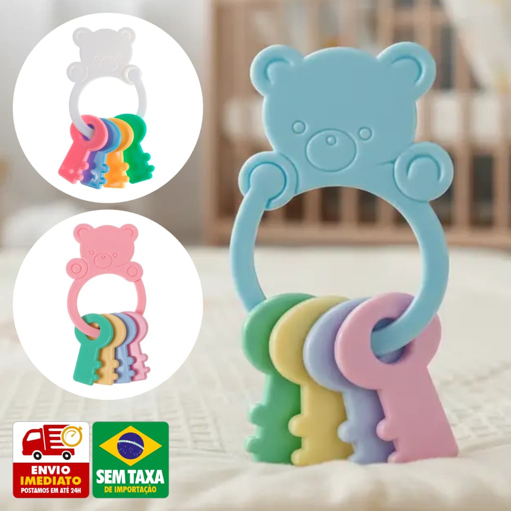 Mordedor Infantil Chaveiro Ursinho com Chaves Coloridas Sensorial Livre de BPA Bebê