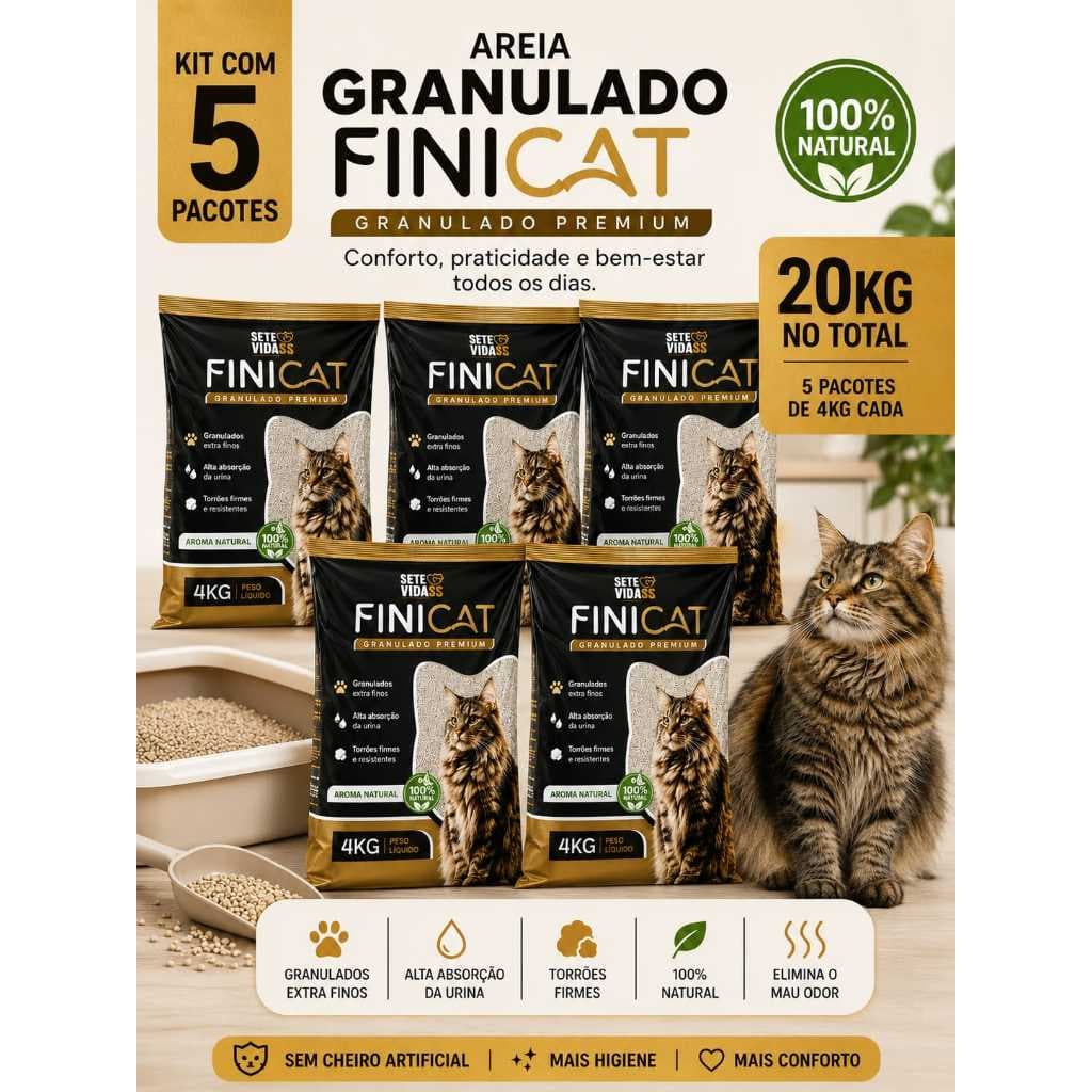 Areia Granulado Premium Finicat para Gatos Torrões Firmes Controle de odor