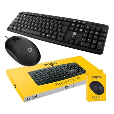 Kit Teclado E Mouse Bright Qwerty Português Brasil Fio Usb Preto