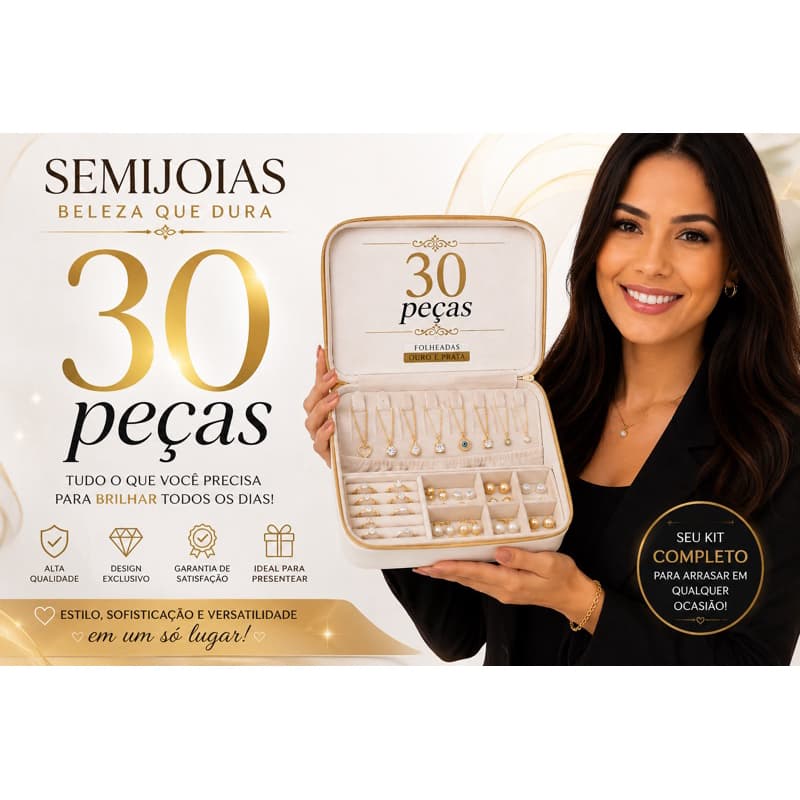 Kit Semi Joias 30 PÇS Revenda Banhada a Super OURO 18K e PRATA 925