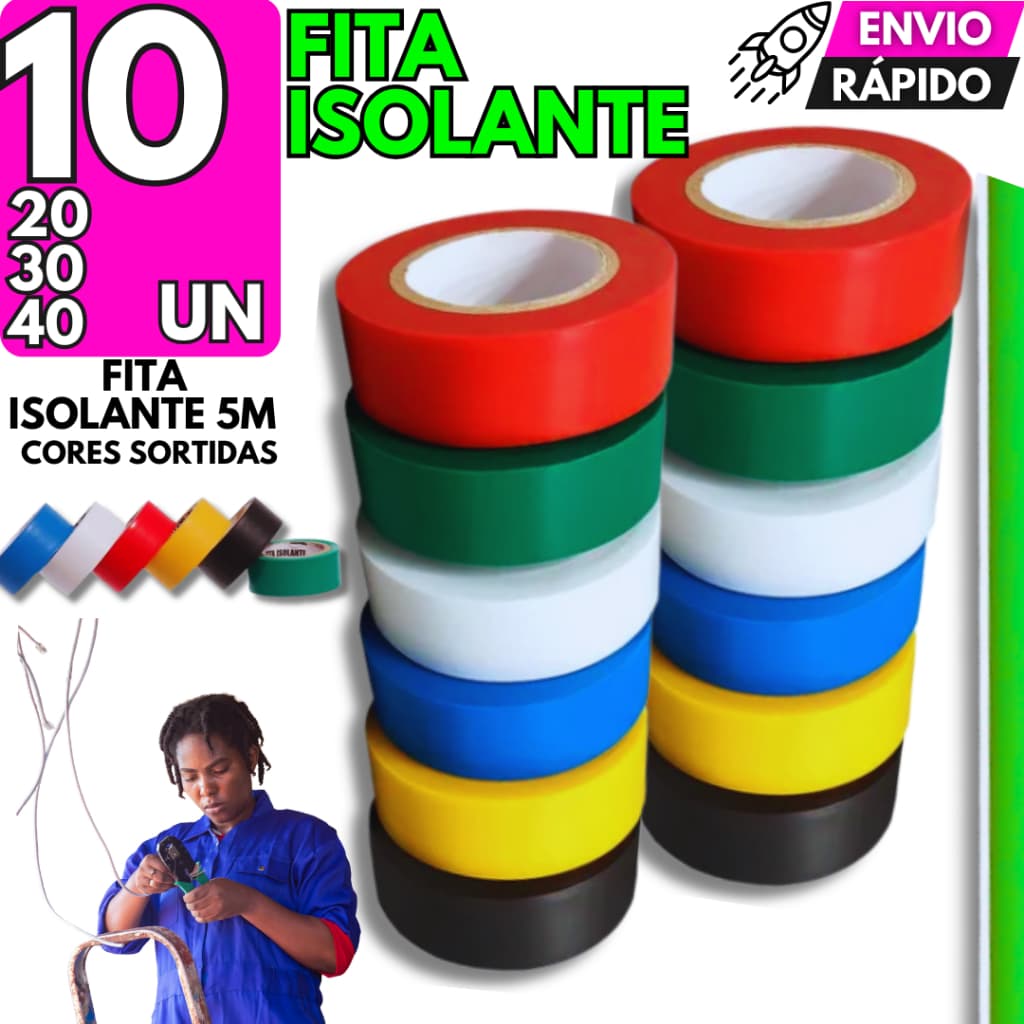 Fita Isolante Colorida 30/40/20/10 Antichama Adesiva Fio Isolamento Construção Reparo Eletrica