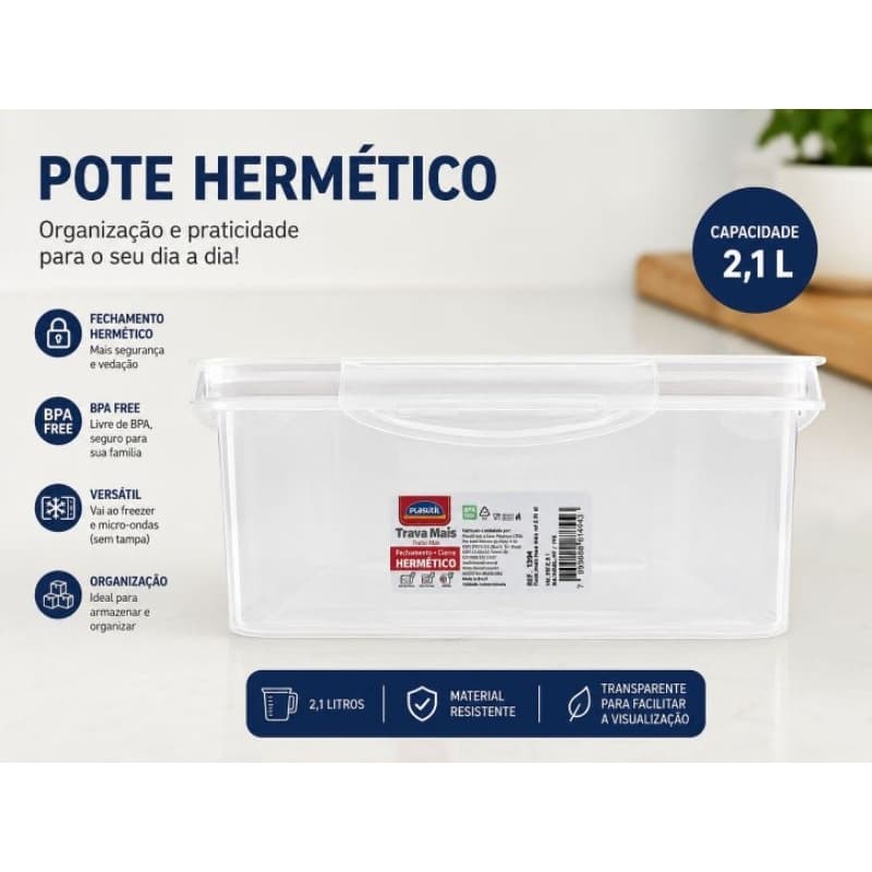 POTE TRAVA MAIS  RETANGULAR  2,6LT PLASUTIL  MOD A2 REF.13994 BORRACHA COR AREIA
