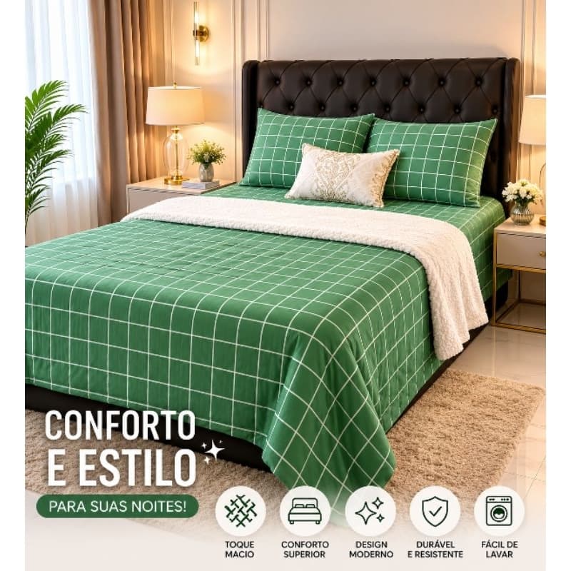 kit Edredom  casal completo  4 peças  com Leçol e 2 fronhas