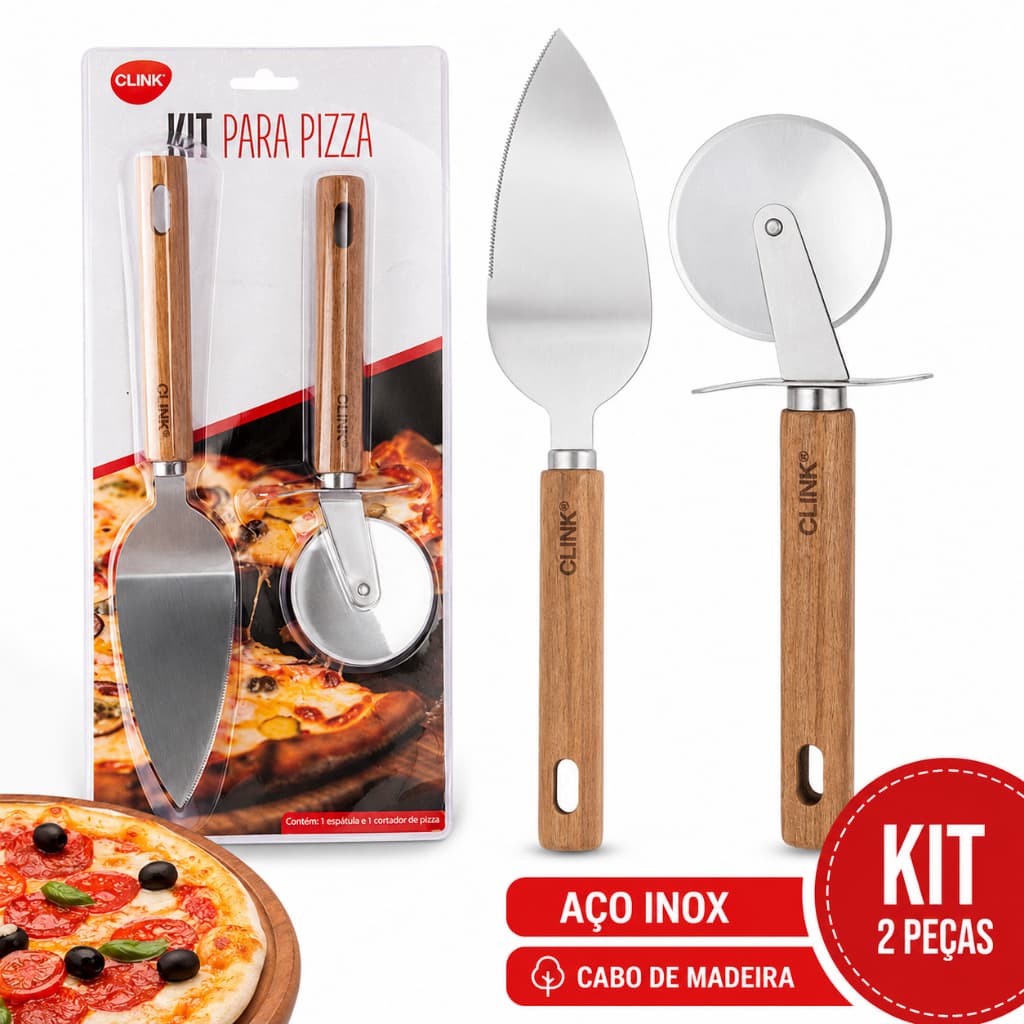 Kit Cortador de Pizza Inox Cabo Madeira - Presente Ideal para Amantes de Pizza