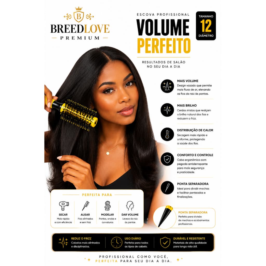 Escova De Cabelo Térmica Amarela Cerdas De Javali Mista Madeira Tamanhos 10 14 16 18 - ENVIO IMEDIATO