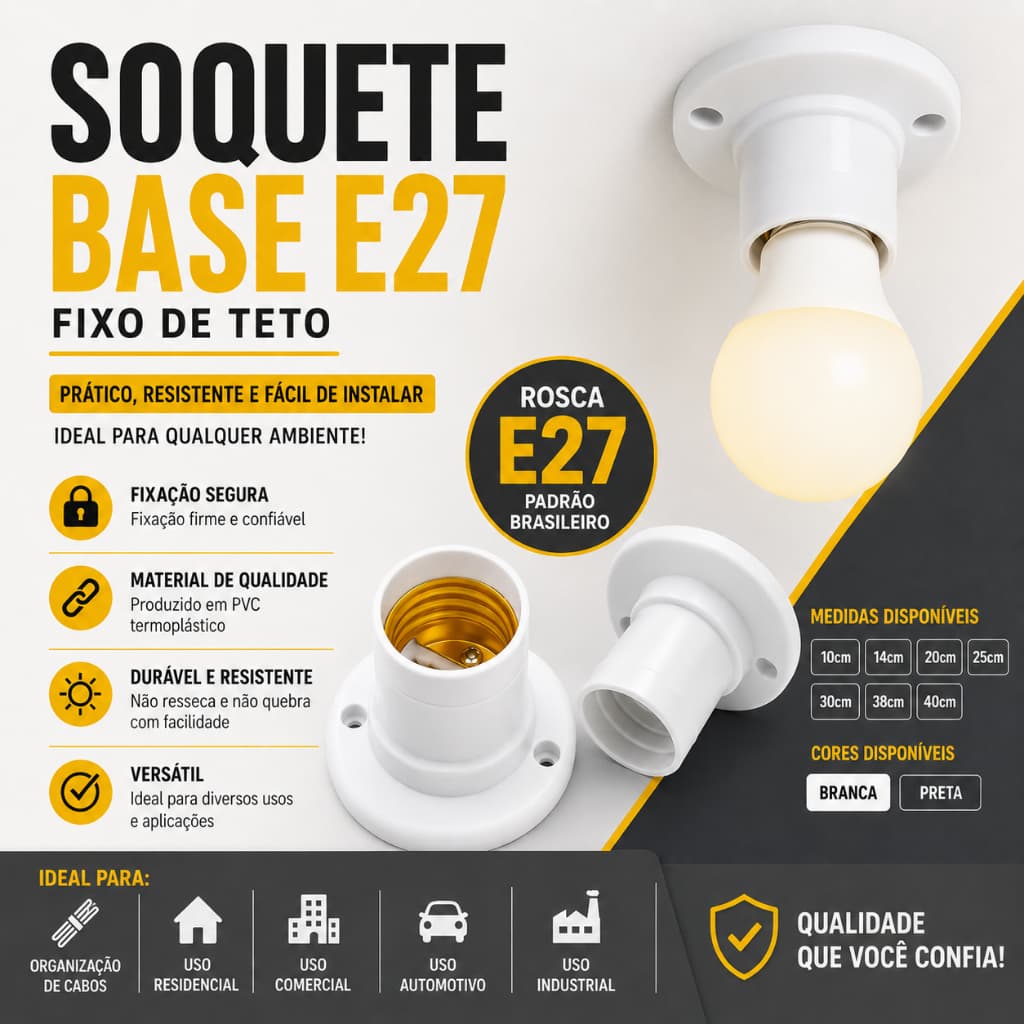 Kit 10 Bocal Fixo de Teto E27 Soquete Termoplastico