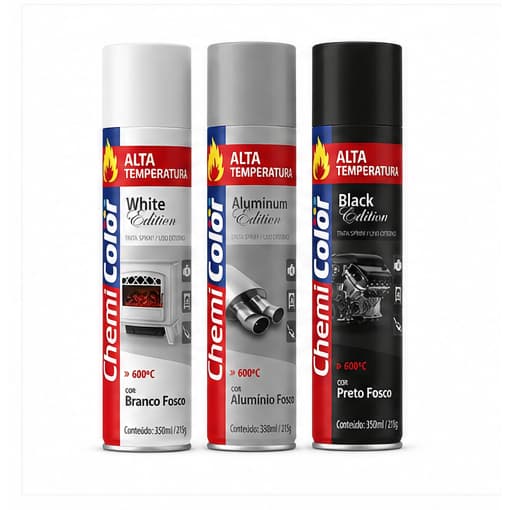 Tinta Spray Alta Temperatura 600°C Chemicolor 350ml Preto Branco Alumínio Escapamento Forno