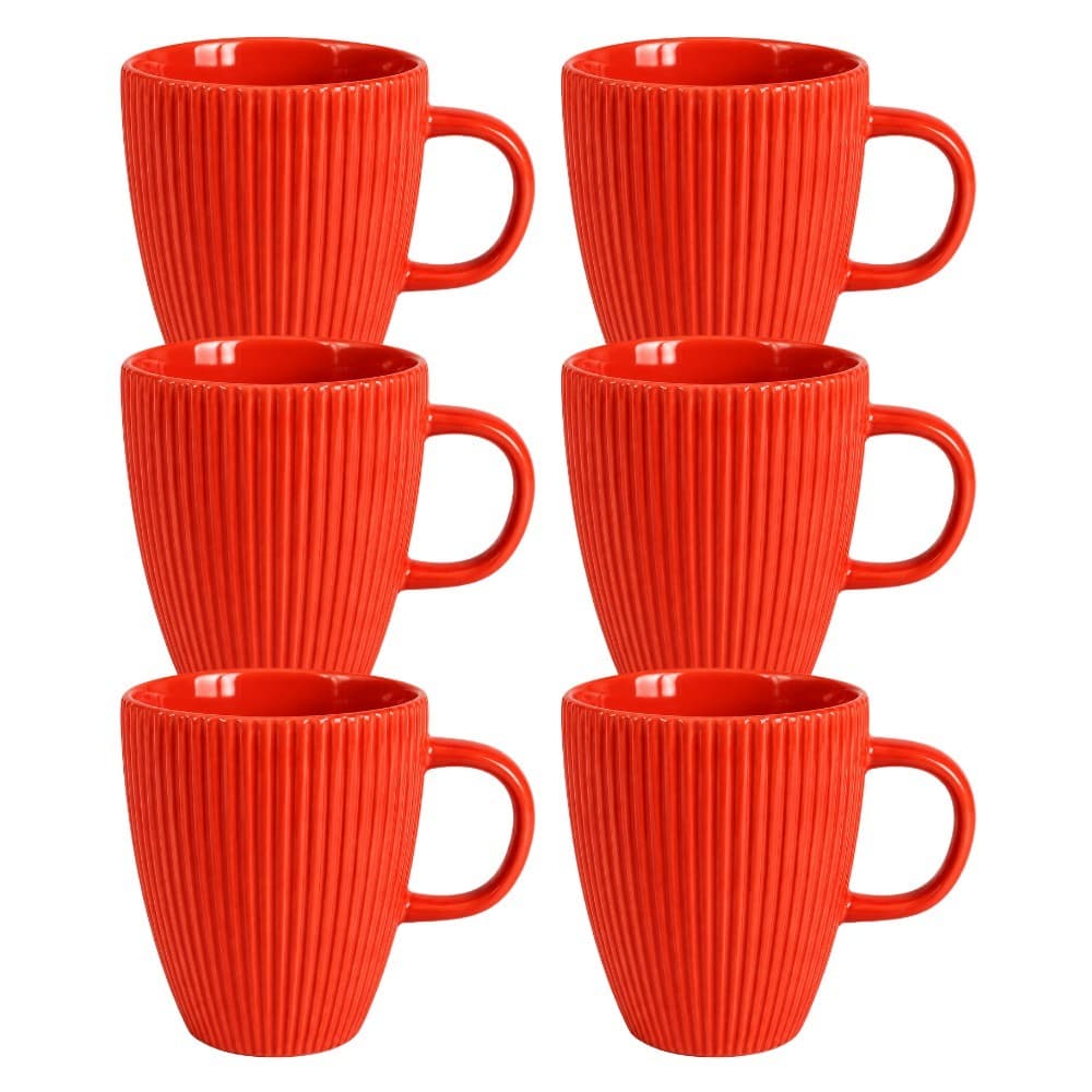 Kit 6 Caneca Canelada Porcelana Vermelha 250 ml Para Café Chá Leite Cappuccino Mesa Posta Cozinha Restaurante