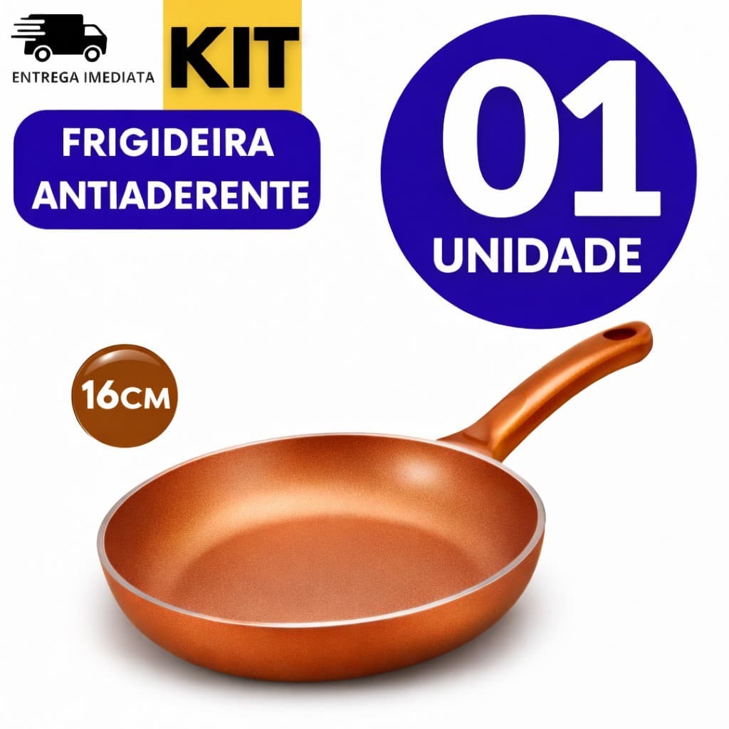 Combo Frigideiras Estilo Cobre Antiaderente 18Cm  Sem Óleo Não Gruda + Utensílios Para Servir