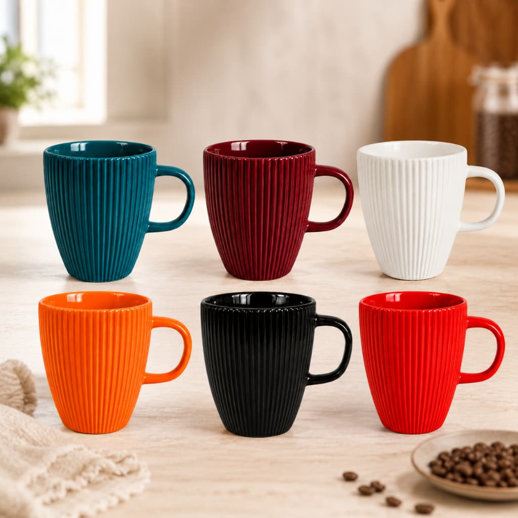 Kit 12 Caneca Canelada Porcelana 250 ml Escolha Sua Cor Café Chá Cappuccino Mesa Posta Cozinha