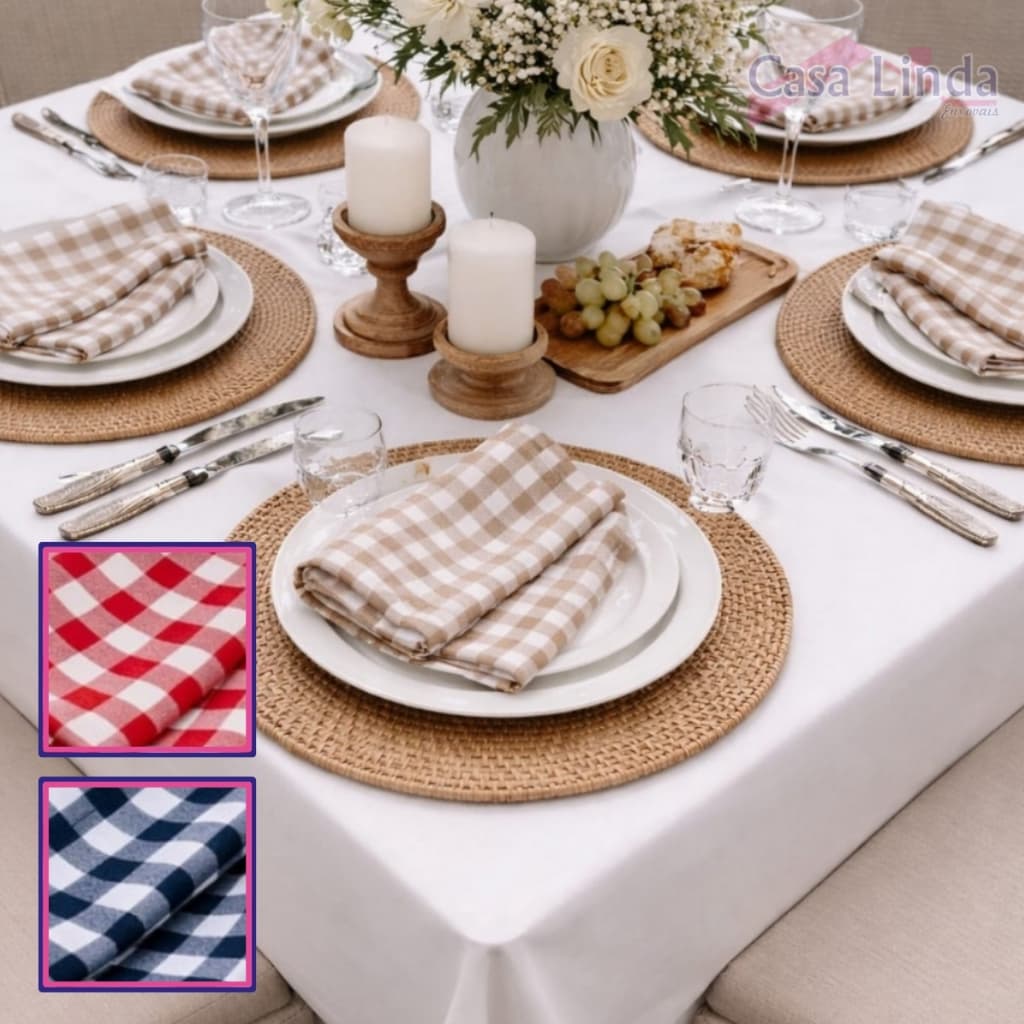 Kit Guardanapo de Tecido Oxford Xadrez Fio Tinto para Mesa Posta com 10 20 30 40 unidades 33cmx33cm