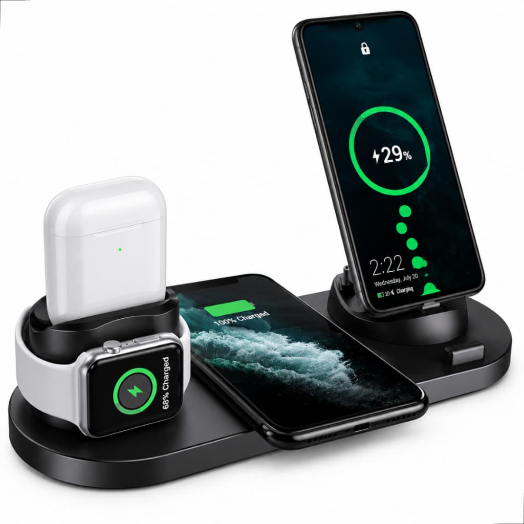 Base De Carregamento Indução 6 Em 1 Para iPhone Watch Airpod