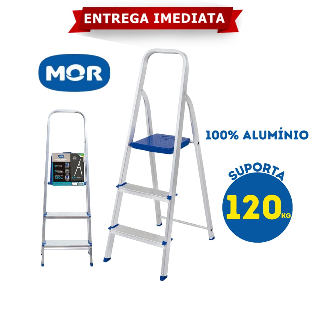 Escada Mor De Alumínio 3 Andares Suporta 120kg