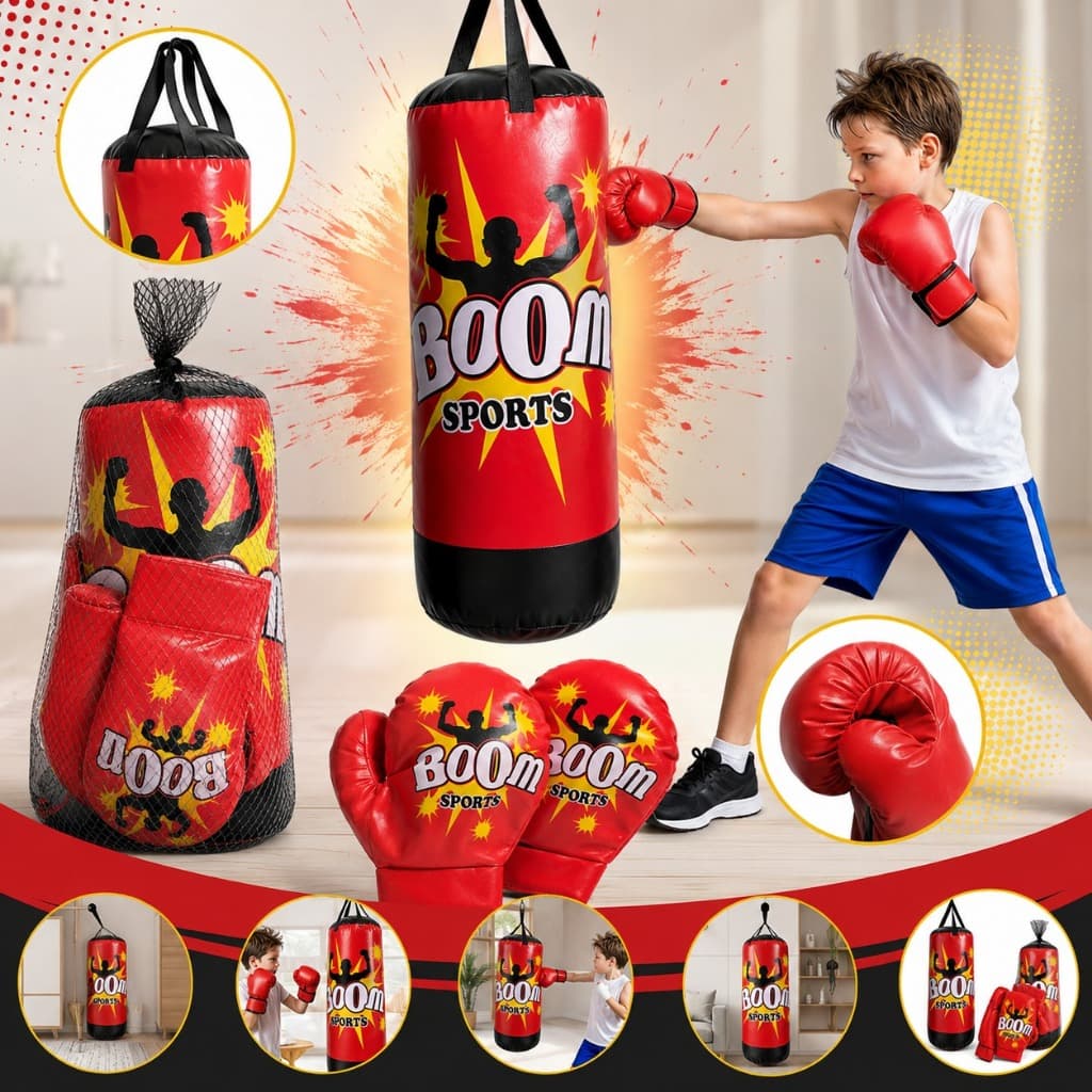 Kit Boxe Saco de Pancada com Duas Luvas Infantil Equipamento de Luta