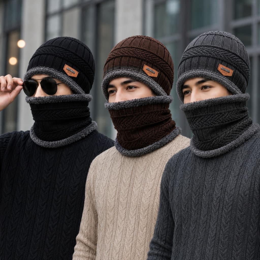 Kit Conjunto Touca Gorro Cachecol Quente Para Inverno / Masculino / Mulheres Moda 2 peças Quentinho