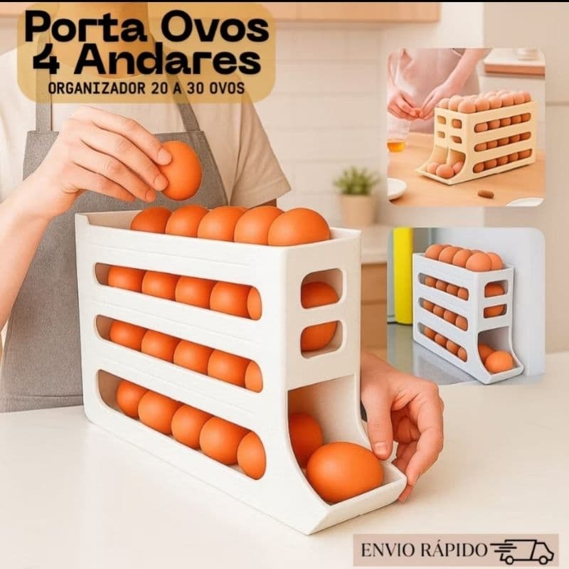 Organizador de Ovos com 4 Andares Rolantes para Geladeira