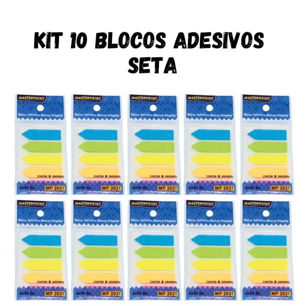 Kit 10 Blocos Adesivo Marcador de Páginas Seta 5 Cores Neon MASTERPRINT